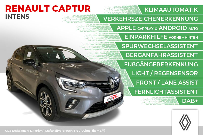 Renault Captur INTENS, DAB+, Keyless Go, Klimaautomatik, LED, Navi, Kamera, PDC v+h, Licht/Regensensor | Günstige Leasing & Finanzierungsangebote