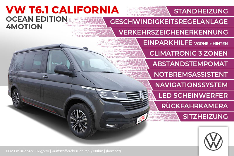 VW T6.1 California Ocean Edition 4Motion 2.0 TDi, LED, Sitzheizung, Standheizung, Climatronic, Navi, Kamera