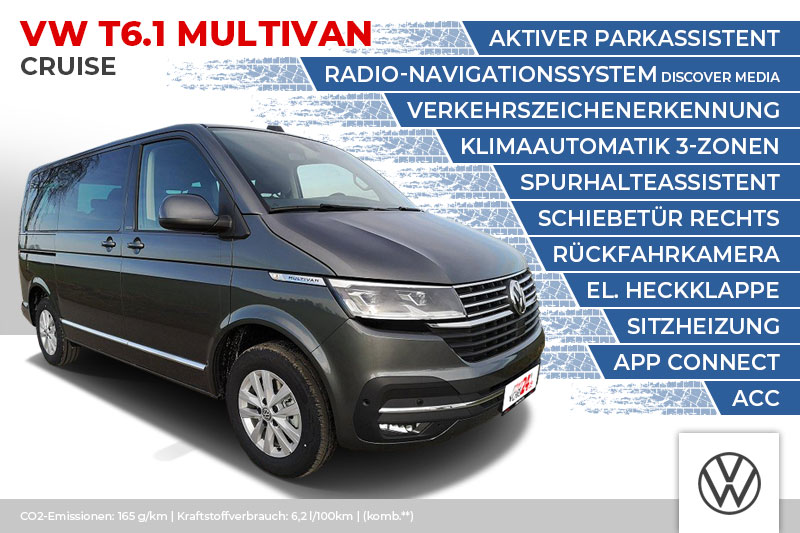 VW T6.1 Multivan Cruise 2.0 TDI, Schiebetür, App Connect, LED, Navi, ACC, Kamera, Sitzheizung, Klimaautomatik