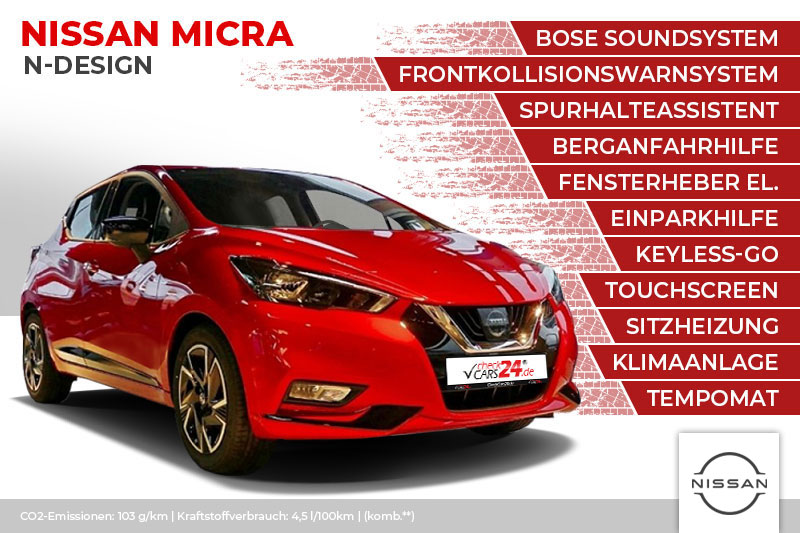 Nissan Micra N-Design IG-T MT, Navi, Bose Sound, KeylessGo, PDC, Klima, Tempomat | Online Leasing Angebote | Günstige Leasing & Finanzierungsangebote