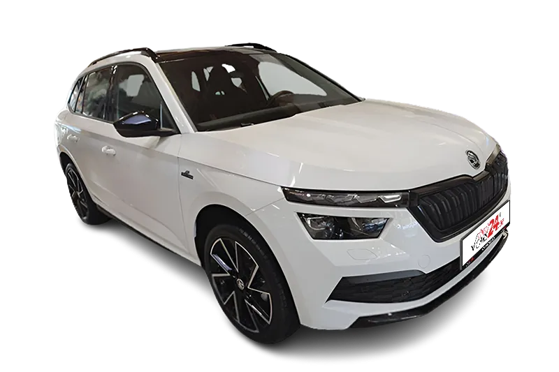 Škoda Kamiq Monte Carlo | Weiß | Panoramadach, PDC v+h, Kamera, App-Connect, Klima, SHZ, Tempomat