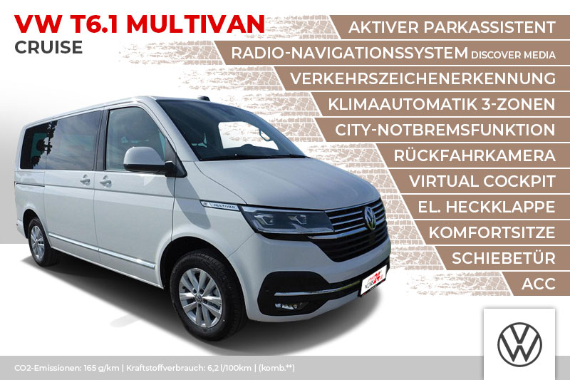 VW T6.1 Multivan Cruise 2.0 TDI, Schiebetür, Virtual Cockpit, App Connect, LED, Navi, ACC, Kamera