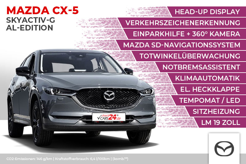Mazda CX-5 Skyactiv-G FWD 6GS AL-Edition | Polymetal Grau Metallic | Head-Up Display, El. Heckklappe, 360° Kamera, Navi, SHZ, Tempomat